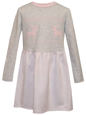 Платье "Зимняя сказка 2020" с оленями - Размер 104 - Цвет серый - Картинка #2